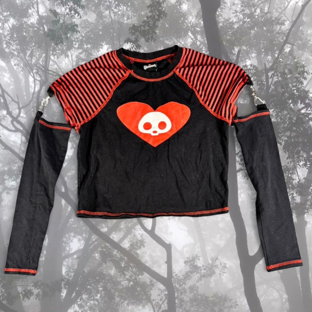 Skelanimals Cutout Red Black Stripe Long Sleeve Top – Size S/M